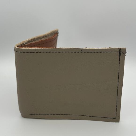 Minimalist Handmade Oaxaca Leather Wallet Beige Slim Bifold Card Holder for Men - Picture 2 of 8
